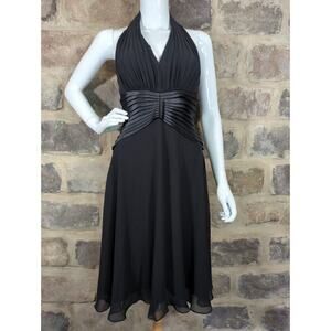 Tadashi Dress Woman's Size 4 Black Halter Silk Cut 100% Silk Formal Midi Elegant